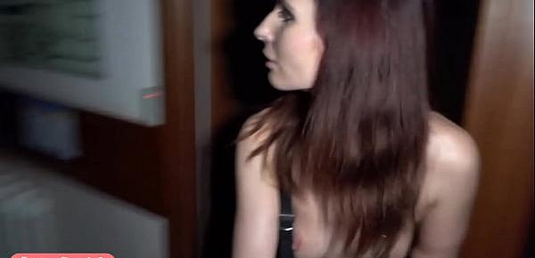  Jeny Smith caught by angry guard while she trying to spend the night in a shop naked!